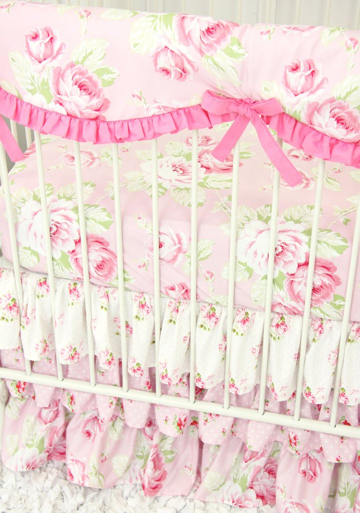 Shabby Chic Roses Ruffle Crib Bedding By Caden Lane