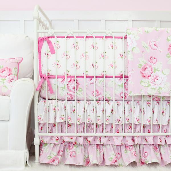 Made in the usa by carousel designs. shabby chic roses ruffle crib bedding
