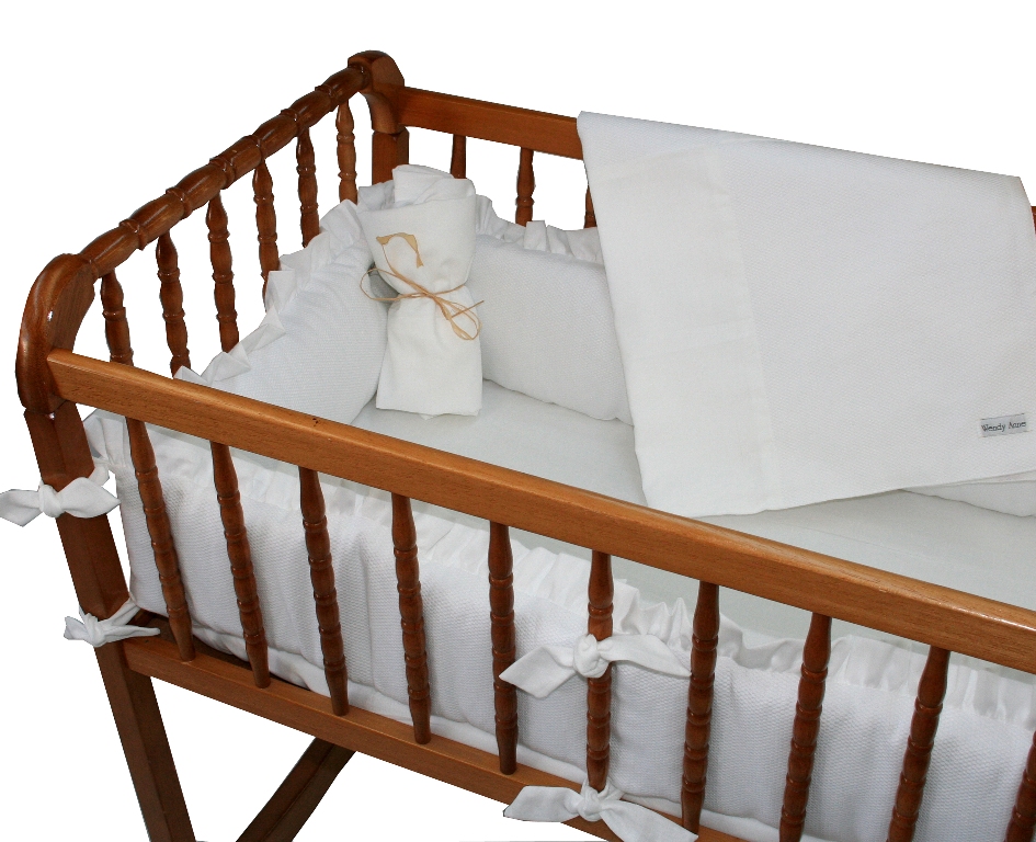 White Pique Cradle Bedding by Wendy Anne