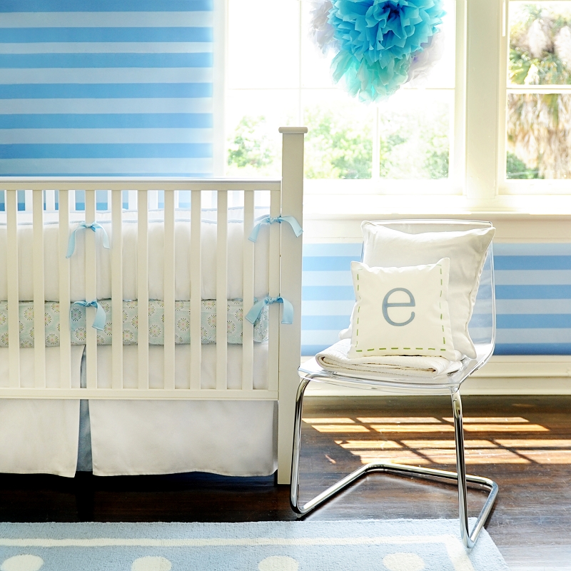 White Pique Blue Trim Baby Crib Baby Bedding by New Arrivals