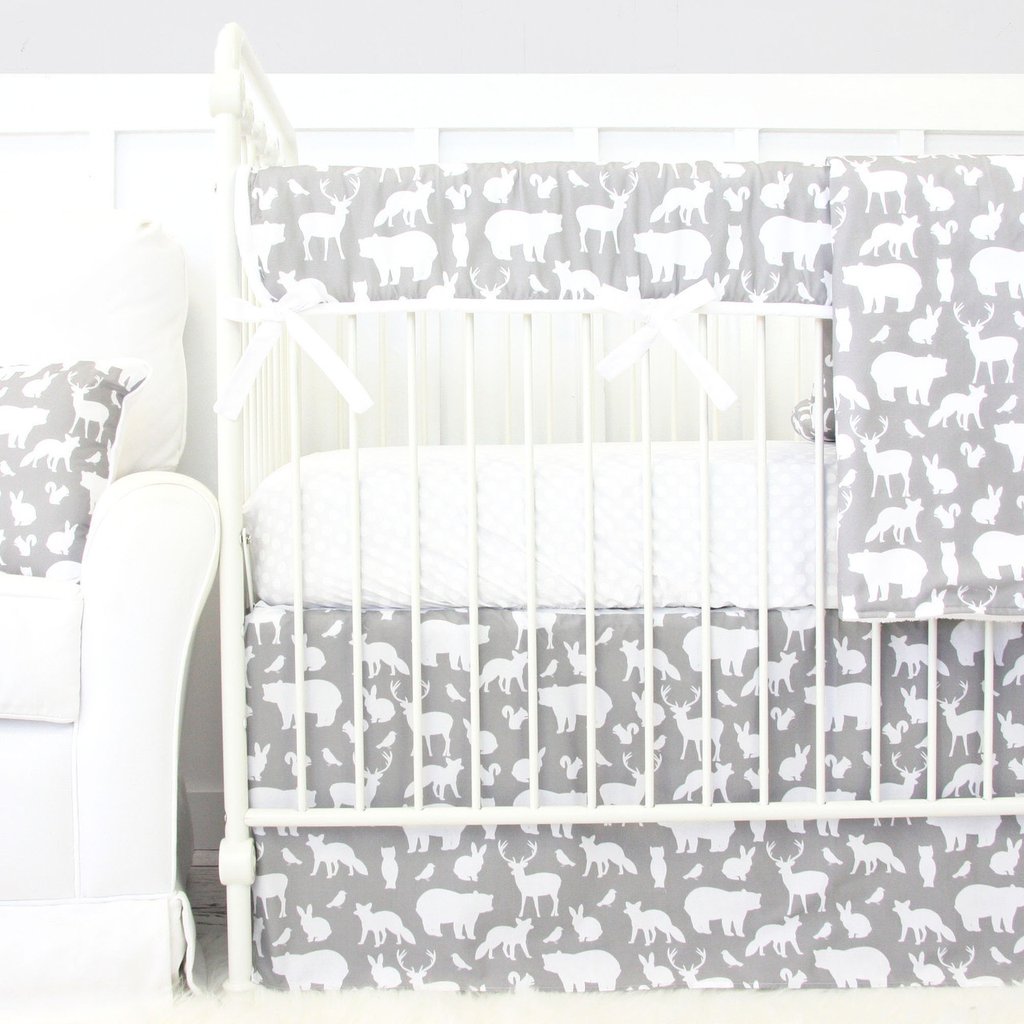 Woodland Animals In Gray White Crib Bedding By Caden Lane