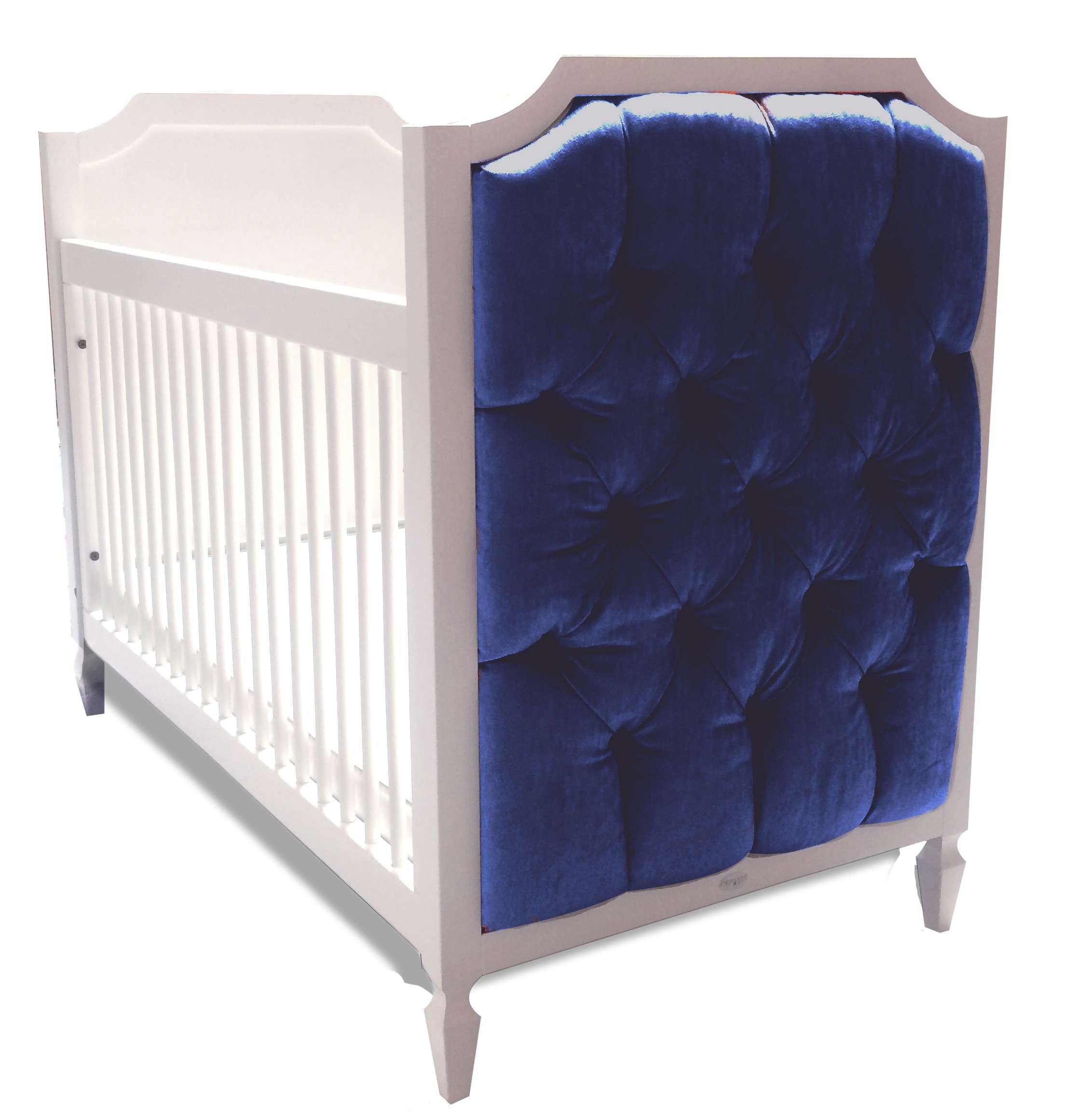 Beverly Crib With Tufted Panels In Majestic Blue Velvet By Newport