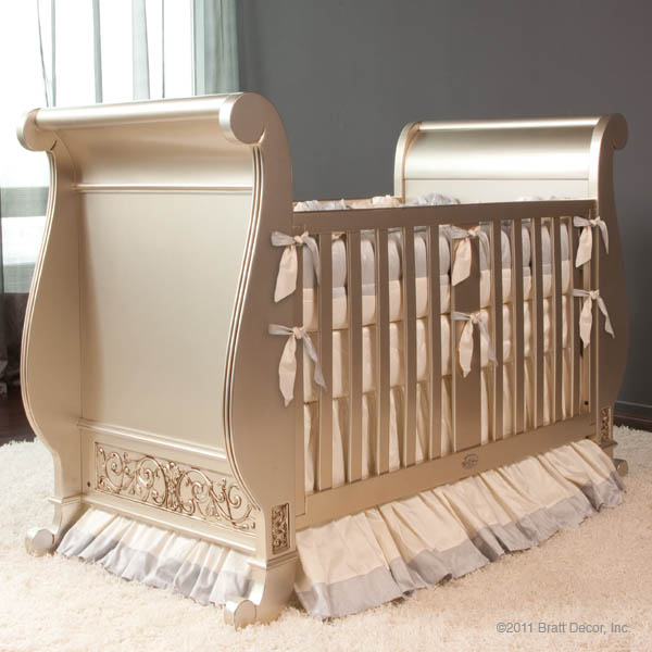 Chelsea Sleigh Crib In Antique Silver By Bratt Decor
