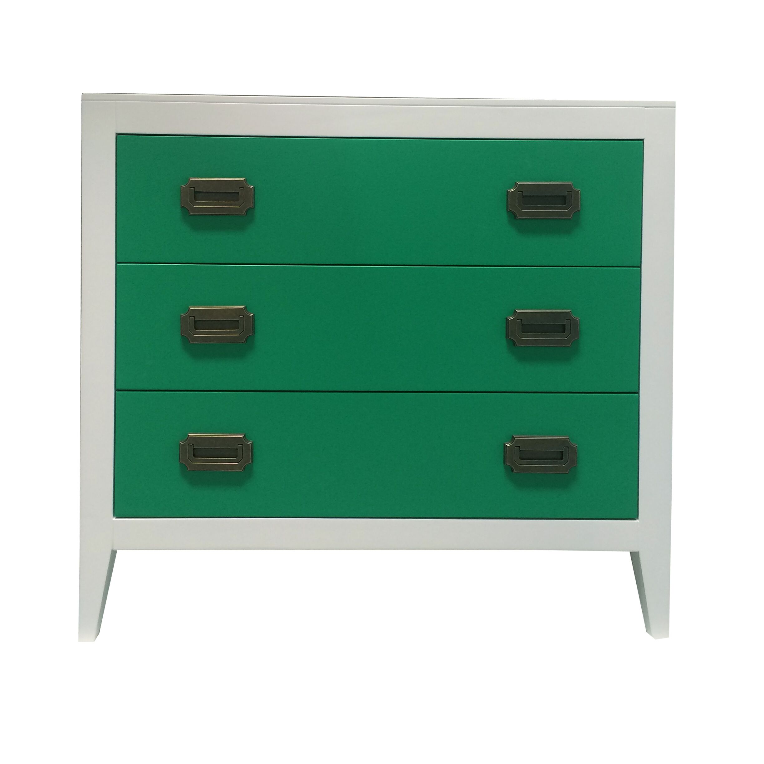 Devon 3 Drawer Dresser In White With Kelly Green By Newport Cottages