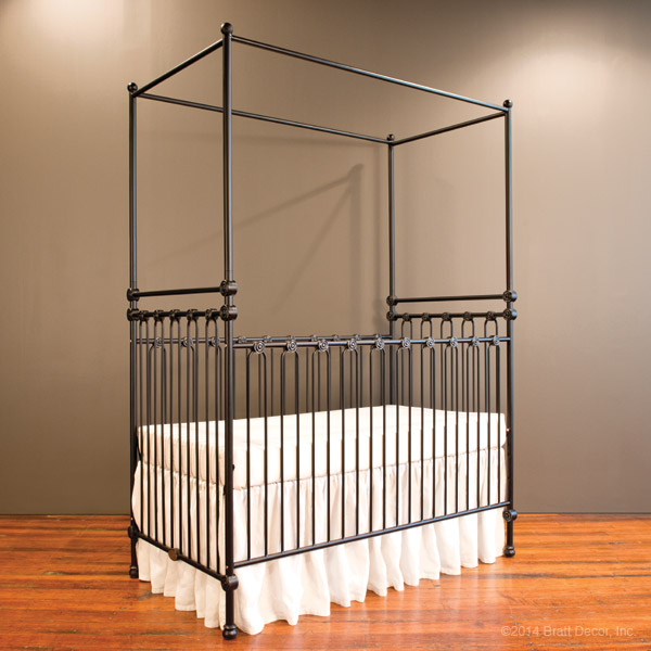 Joy Canopy Crib In Distressed Black Convertible By Bratt Decor