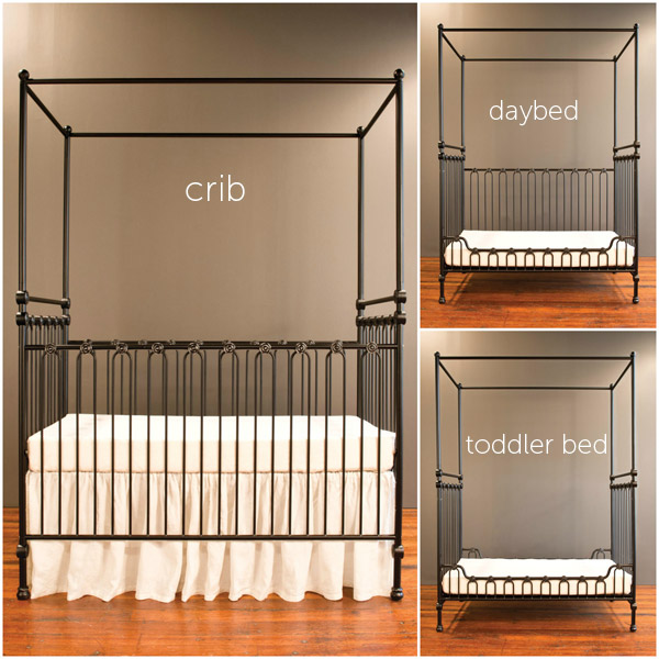 Joy Canopy Crib In Distressed Black Convertible By Bratt Decor