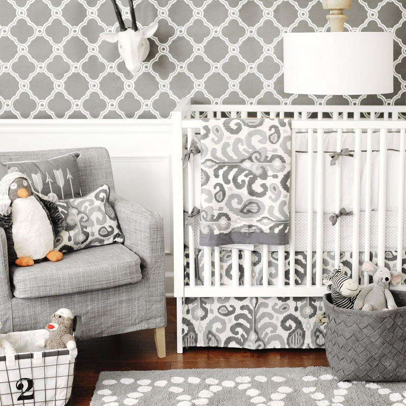 Urban Ikat In Gray Crib Baby Bedding By New Arrivals