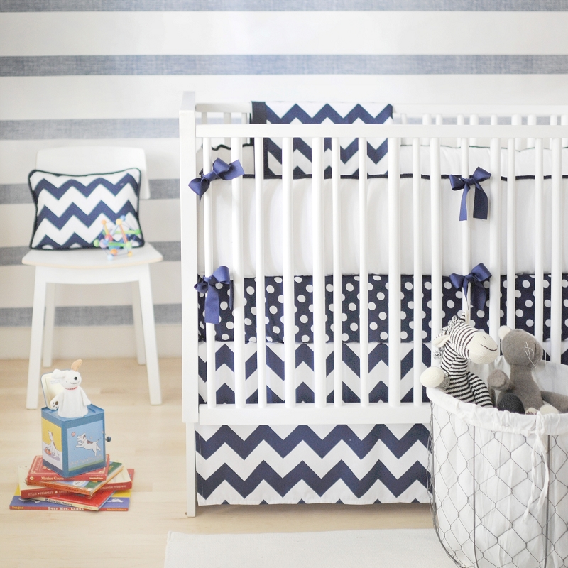 Zig Zag Crib Baby Bedding In Navy By New Arrivals